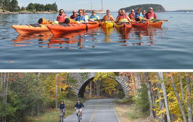 Image of people kayaking and biking in Maine