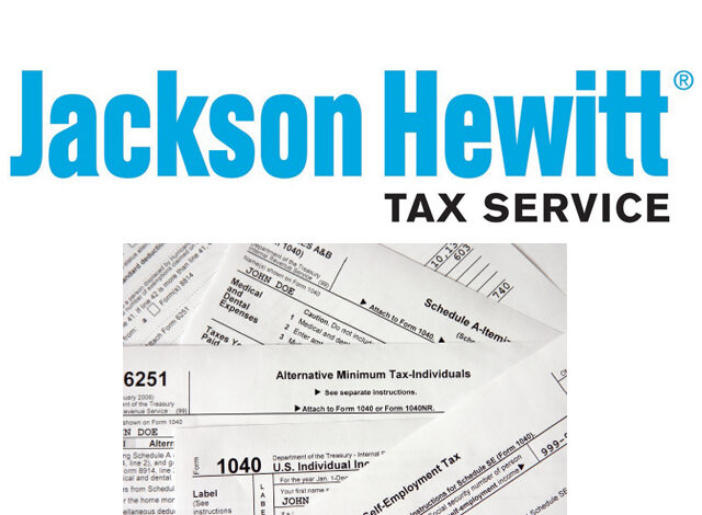 Image of Jackson Hewitt logo and tax forms