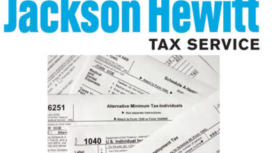 Image of Jackson Hewitt logo and tax forms