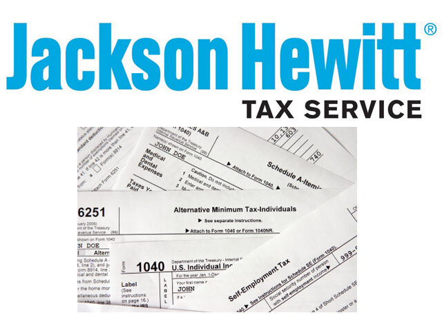 Image of Jackson Hewitt logo and tax forms