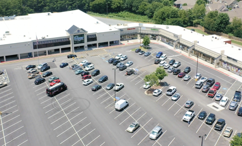 Overhead image of a shopping center