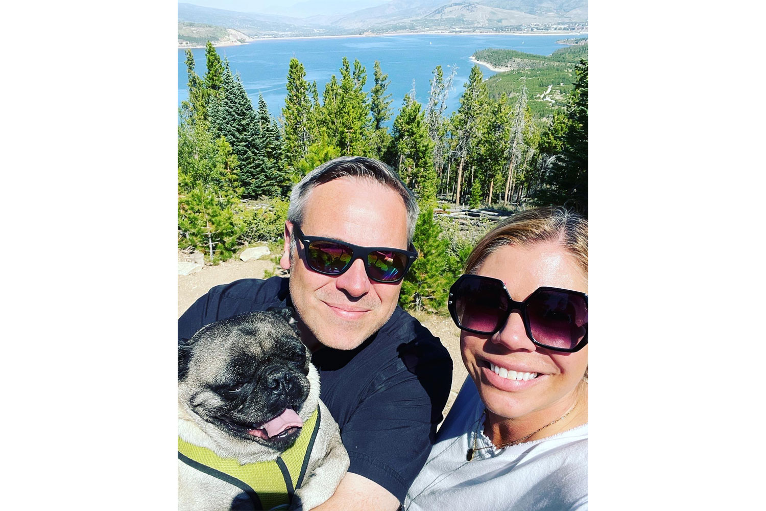 Photo of Michael Anderson, Andrea Argy and their pet pug, Bruce Lee.