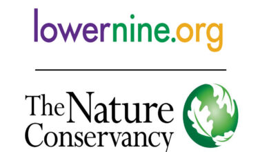 Logos of lowernine.org and The Nature Conservancy.