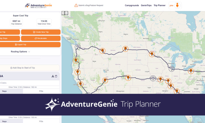 Screenshot of a trip planned by AdventureGenie.