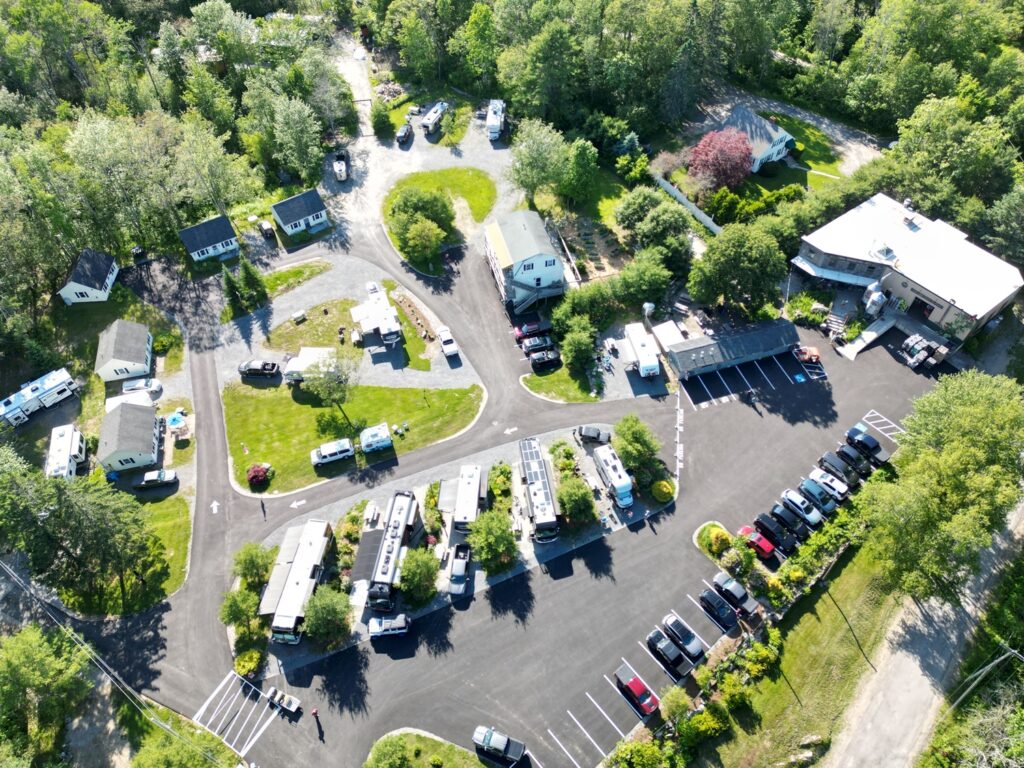 Photo of the RV park adjacent to Booth Bay Craft Brewery in Booth Bay, Maine.