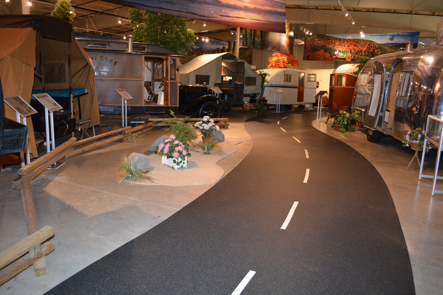 Photo of RVs on display at the RV/MH Hall of Fame in Elkhart, Ind.