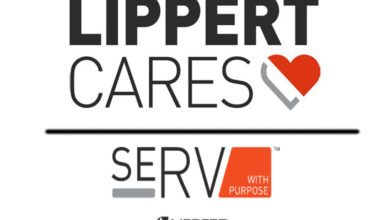 Images of the Lippert Cares and seRV With Purpose logos