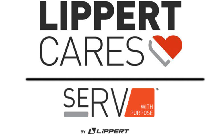 Images of the Lippert Cares and seRV With Purpose logos