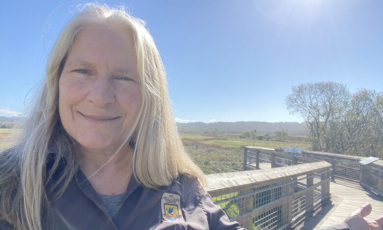 Denise Seeger, visitor services assistant, at the Humboldt Bay National Wildlife Refuge.