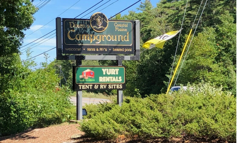 Photo of Dixon's Campground sign near Cape Neddick, Maine.