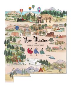 A map of New Mexico, hand drawn by Jessica Laughlin.