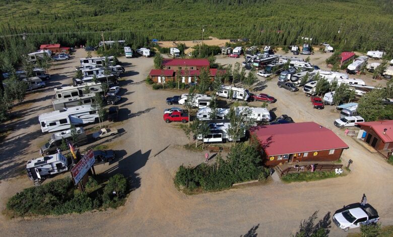 Overhead image of Denali RV Park and Motel in Healy, Alaska.