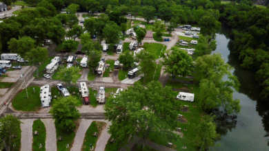 An aerial photo of Elkhorn Creek RV Park in Frankfort, Ky.