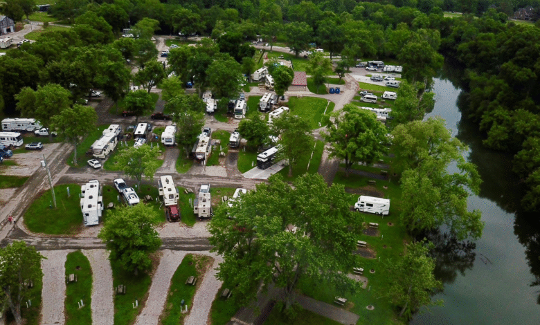 An aerial photo of Elkhorn Creek RV Park in Frankfort, Ky.