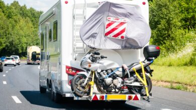 Shellie Schaffer hauls a motorcycle wherever she travels.